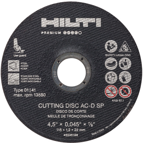 AC-D SP Cut-Off Wheel, 4-1/2" x 0.045", 7/8" Arbor, Type 1, 13580 RPM Moffatt Supply & Specialties