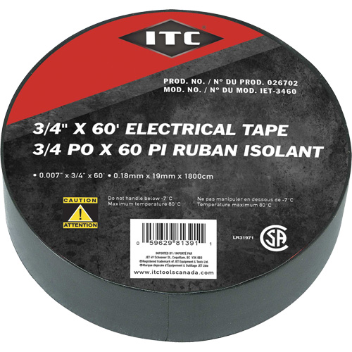 IET-3460 Electrical Tape, 19 mm (3/4") x 18.28 m (60'), Black Moffatt Supply & Specialties