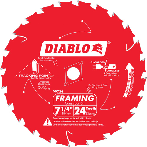Framing Saw Blade, 7-1/4", 24 Teeth, Wood Use Moffatt Supply & Specialties