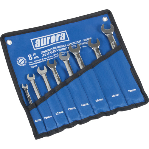 Jeu de cl&eacute;s &agrave; cliquet &agrave; t&ecirc;te fixe, Combinaison, 8 morceaux, M&eacute;trique Moffatt Supply & Specialties