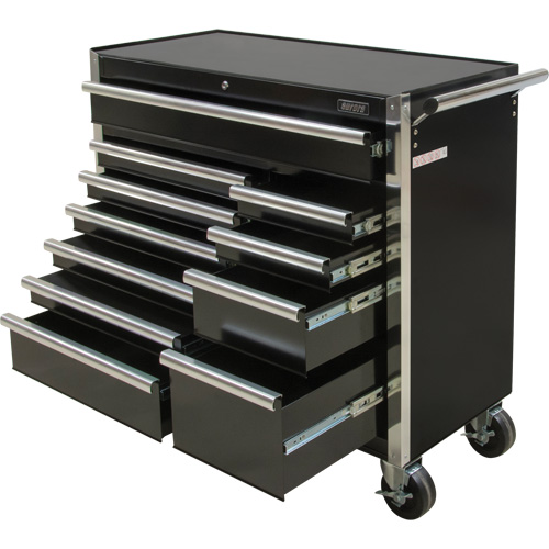 Industrial Tool Cart, 11 Drawers, 41" W x 18-3/4" D x 39-1/3" H, Black Moffatt Supply & Specialties