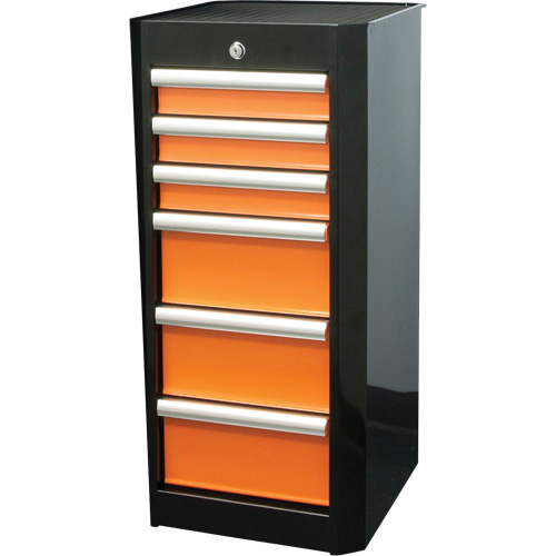 Coffre &agrave; outils lat&eacute;ral, 6 tiroirs, 16" la x 18" p x 34" h, Noir/Orange Moffatt Supply & Specialties
