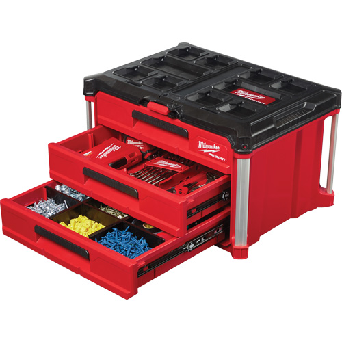 Boîte &agrave; outils avec 3 tiroirs Packout, 16-1/3" x 14-1/3" x 22-1/5", Noir/Rouge Moffatt Supply & Specialties