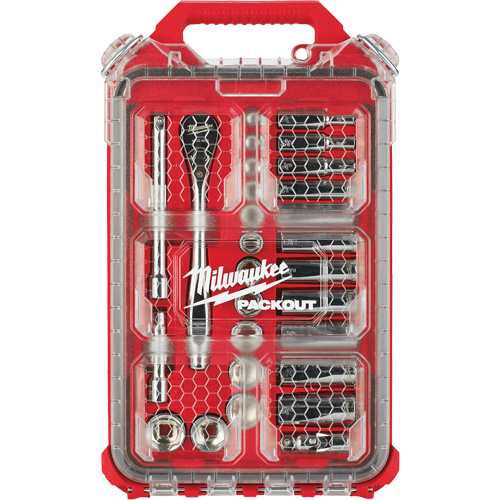 Jeu de cliquet et douilles avec organisateur compact &agrave; profil bas Packout, 28 Mcx, Prise de 3/8", Profond Moffatt Supply & Specialties