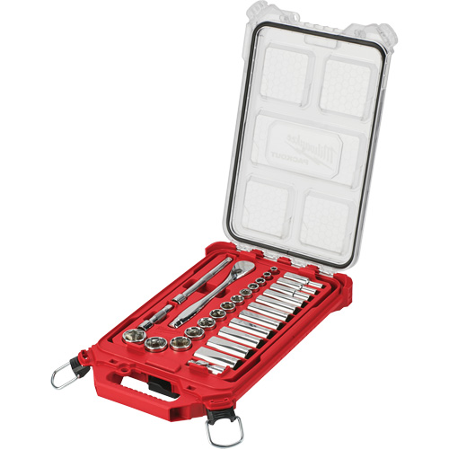 Jeu de cliquet et douilles avec organisateur compact &agrave; profil bas Packout, 28 Mcx, Prise de 3/8", Profond Moffatt Supply & Specialties