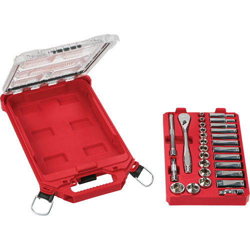 Jeu de cliquet et douilles avec organisateur compact &agrave; profil bas Packout, 28 Mcx, Prise de 3/8", Profond Moffatt Supply & Specialties