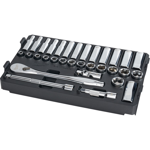 Metric Ratchet & Socket Set with Packout Low-Profile Compact Organizer, 32 Pcs, 3/8" Drive Size, Deep Moffatt Supply & Specialties