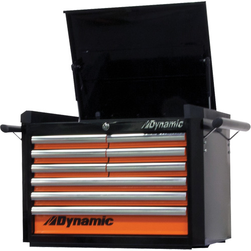 Top Chest, 28" W, 9 Drawers, Black/Orange Moffatt Supply & Specialties