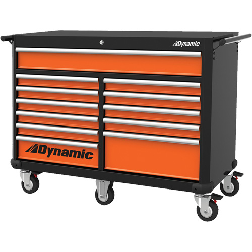 Roller Cabinet, 12 Drawers, 53" W x 24" D x 41" H, Black/Orange Moffatt Supply & Specialties