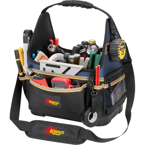 Molded Base Electrical/HVAC Tool Carrier, Ballistic Polyester, 20 Pockets, Black/Blue Moffatt Supply & Specialties