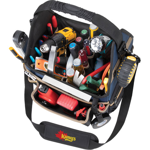 Molded Base Electrical/HVAC Tool Carrier, Ballistic Polyester, 20 Pockets, Black/Blue Moffatt Supply & Specialties