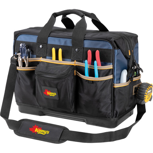Sac &agrave; outils ferm&eacute; pour entrepreneurs &agrave; base moul&eacute;e, Polyester balistique, 29 pochettes, Noir/Bleu Moffatt Supply & Specialties
