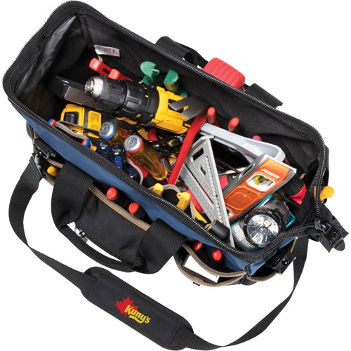 Molded Base Big-Mouth Tote Tool Bag, Ballistic Polyester, 23 Pockets, Black/Blue Moffatt Supply & Specialties