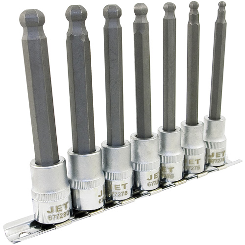 Jeu de douilles &agrave; embouts longs et sph&eacute;riques de 4" m&eacute;triques LHSW-3807, Sph&egrave;re hexagonale, Prise 3/8", 7 mr Moffatt Supply & Specialties