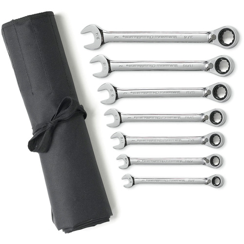 Jeu de cl&eacute;s &agrave; cliquets r&eacute;versibles SAE &agrave; 12 pans et 72 dents avec pochette &agrave; outils enroulable, Combinaison, 7 morceaux, Imp&eacute;rial Moffatt Supply & Specialties