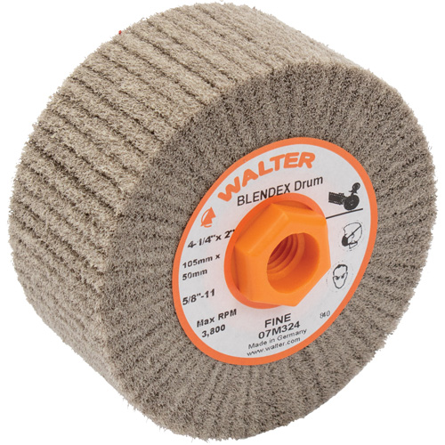 Tambour de conditionnement de surface Blendex, 4-1/4" dia. x 2" la, 5/8"-11 Arbre, Grain Fin Moffatt Supply & Specialties