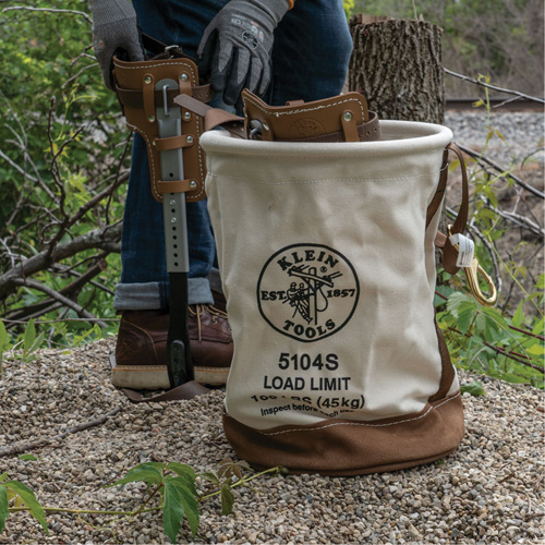 Leather-Bottom Bucket, 17" H, Canvas, White Moffatt Supply & Specialties