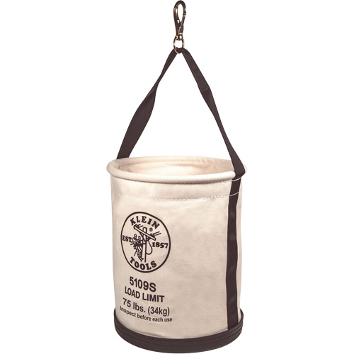 Canvas Bucket, Straight Wall with Swivel Snap and Drain Holes, Canvas, 12" Dia. x 15" H, 75 lbs. Load Rating Moffatt Supply & Specialties