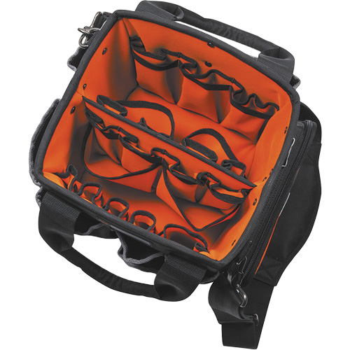 Tradesman Pro Tool Tote, Ballistic Nylon, 40 Pockets, Black/Orange Moffatt Supply & Specialties