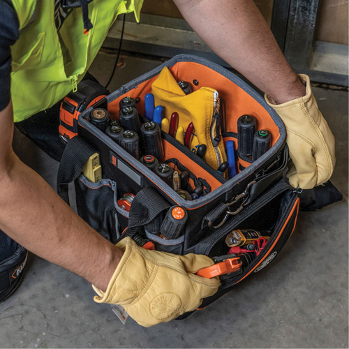 Tradesman Pro Tool Tote, Ballistic Nylon, 40 Pockets, Black/Orange Moffatt Supply & Specialties