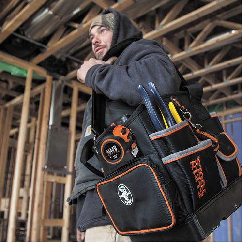 Tradesman Pro Tool Tote, Ballistic Nylon, 40 Pockets, Black/Orange Moffatt Supply & Specialties