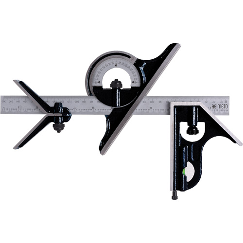Combination Square Set with E/M Rule, 4 pcs., 1/64"/0.5 mm Graduations, Steel, Plain Moffatt Supply & Specialties