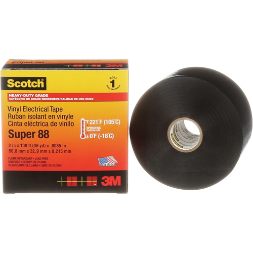 Ruban isolant Super 88 de calibre professionnel Scotch, 51 mm (2") x 33 m (108'), Noir, 8,5 mils Moffatt Supply & Specialties