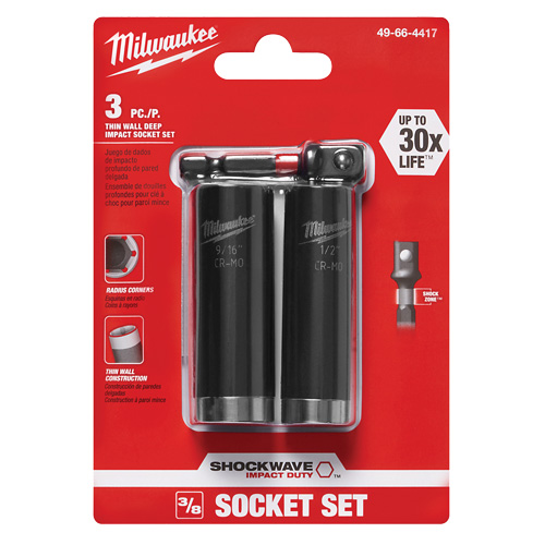 Shockwave Impact Duty Well Socket Set, 3 Pcs, Impact, 3/8" Drive Size, Deep Moffatt Supply & Specialties