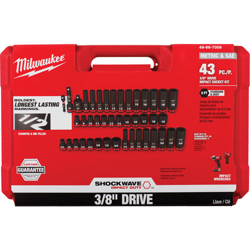 Shockwave Impact Duty SAE & Metric 6 Point Socket Set, 43 Pcs, Impact, 3/8" Drive Size, Deep Moffatt Supply & Specialties