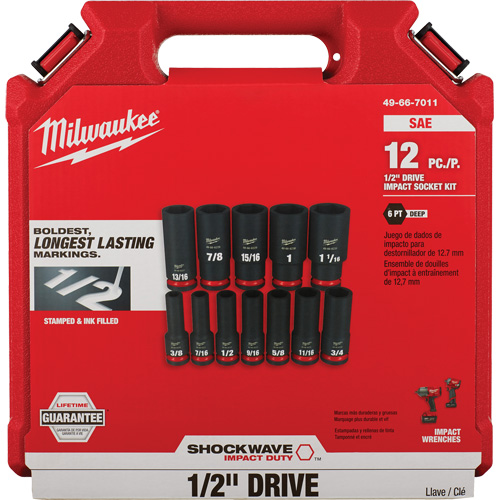 Shockwave Impact Duty SAE 6 Point Socket Set, 12 Pcs, Impact, 1/2" Drive Size, Deep Moffatt Supply & Specialties