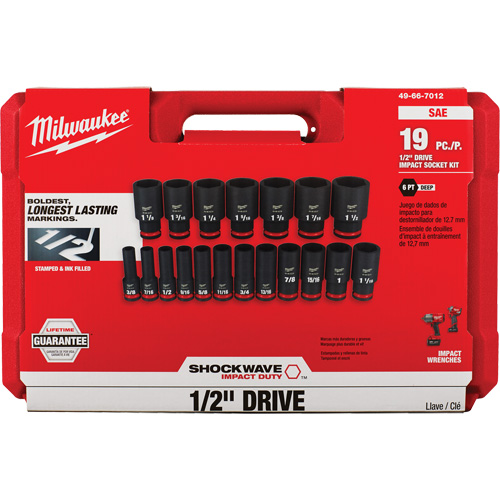 Shockwave Impact Duty SAE 6 Point Socket Set, 19 Pcs, Impact, 1/2" Drive Size, Deep Moffatt Supply & Specialties