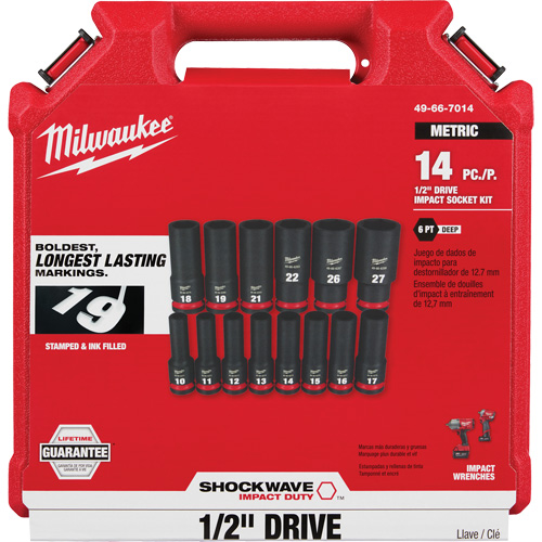 Jeu de douilles m&eacute;triques &agrave; 6 pans Shockwave Impact Duty, 14 Mcx, Chocs, Prise de 1/2", Profond Moffatt Supply & Specialties