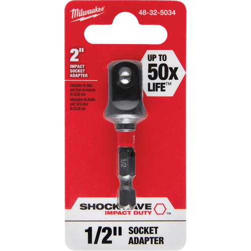 Shockwave Impact Socket Adapter, 1/4" Drive Size, 1/2" Male Size, Ball, 2" L Moffatt Supply & Specialties