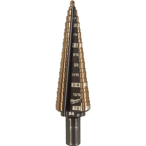 Step Drill Bit, 3/16"/#4 - 7/8"/#4 , 1/32" Increments, High Speed Cobalt Moffatt Supply & Specialties