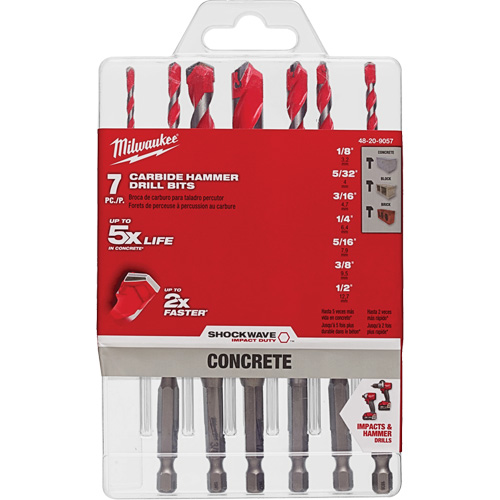 Large Shockwave Hammer Drill Bit Kit, 7 Pieces, Carbide Moffatt Supply & Specialties