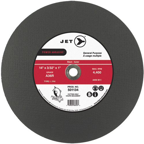 Meule &agrave; tronçonner Power Abrasive A36R, 14" x 3/32", Arbre de 1", Type 1, 4400 Tr/min Moffatt Supply & Specialties