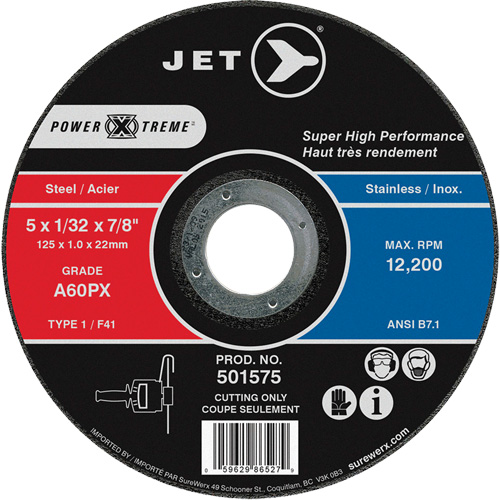 A60PX Power-Xtreme Cut-Off Wheel, 5" x 1/32", 7/8" Arbor, Type 1, 12200 RPM Moffatt Supply & Specialties