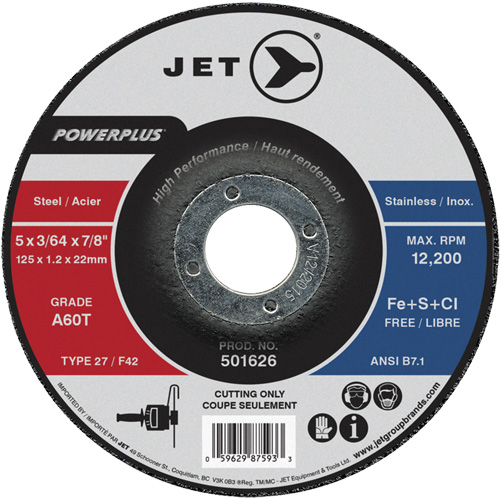 A60T PowerPlus Cut-Off Wheel, 5" x 3/64", 7/8" Arbor, Type 27, 12200 RPM Moffatt Supply & Specialties