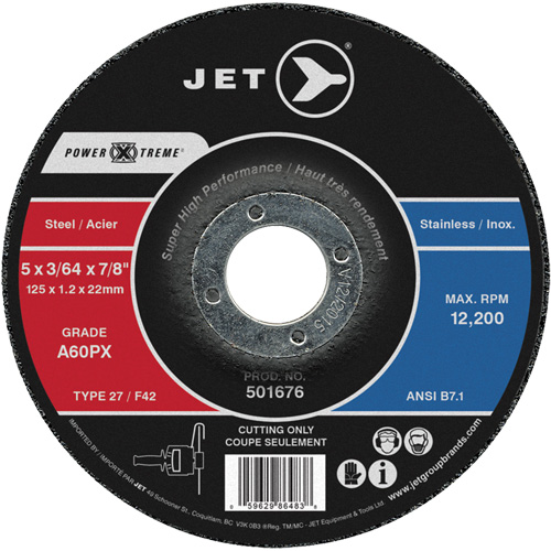 Meule &agrave; tronçonner Power-Xtreme A60PX, 5" x 3/64", Arbre de 7/8", Type 27, 12 200 Tr/min Moffatt Supply & Specialties