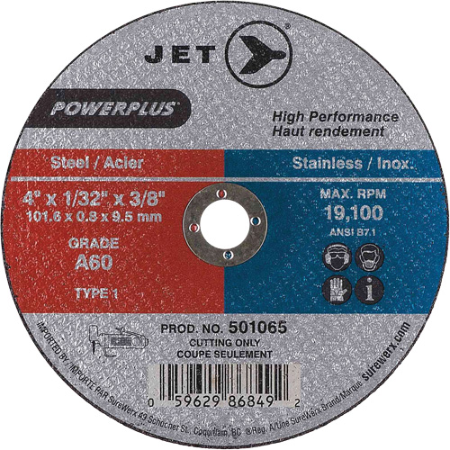 Meules &agrave; tronçonner en acier pour rectifieuses Powerplus, 4" x 1/32", Arbre de 3/8", Type 1, 19100 Tr/min Moffatt Supply & Specialties