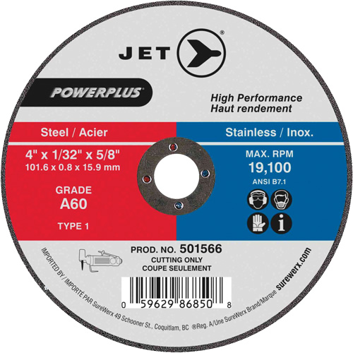 Powerplus Cut-Off Wheels for Die Grinders - Steel, 4" x 1/32", 5/8" Arbor, Type 1, 19100 RPM Moffatt Supply & Specialties