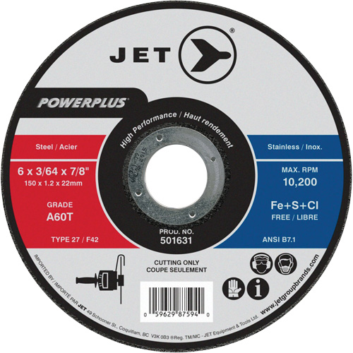 Meules &agrave; tronçonner haute performance, 6" x 3/64", Arbre de 7/8", Type 27, 10 200 Tr/min Moffatt Supply & Specialties