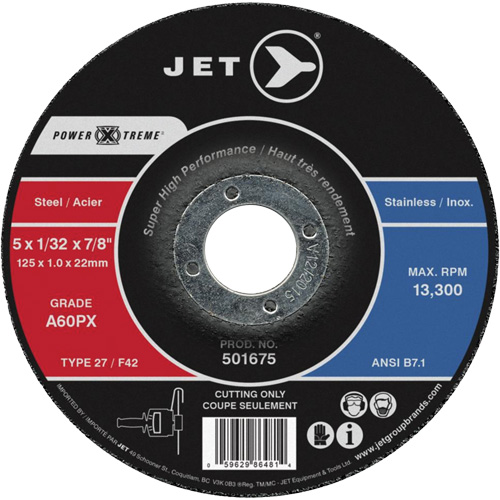 Meules &agrave; tronçonner Power Xtreme pour des meuleuses &agrave; angle — pour acier/acier inoxydable, 6" x 1/16", Arbre de 7/8", Type 27, 10 200 Tr/min Moffatt Supply & Specialties