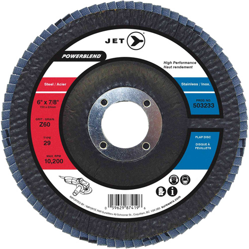 Flap Discs - Steel/Stainless Steel Application, 6" x 7/8", Type 29, Z60 Grit, Zirconium Moffatt Supply & Specialties
