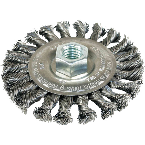Twist Knot Wheels Threaded for Angle Grinders, 4" Dia., 0.022" Fill, 5/8"-11 Arbor, Steel Moffatt Supply & Specialties