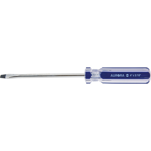 Blue Transparent Striped Slotted Screwdriver, 3/16" Tip, Round, Plastic Handle Moffatt Supply & Specialties