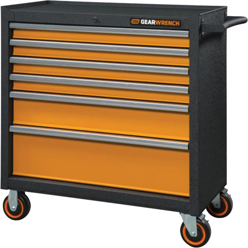 Armoire roulante pour outils s&eacute;rie GSX, 6 tiroirs, 36" la x 18-1/5" p x 37-2/5" h, Noir/Orange Moffatt Supply & Specialties