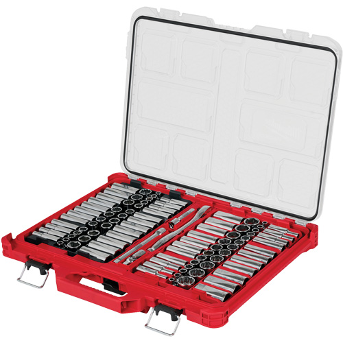 Jeu de cliquets et douilles m&eacute;triques/SAE avec organisateur PACKOUT &agrave; profil bas, 98 Mcx, Prise de 3/8" Moffatt Supply & Specialties