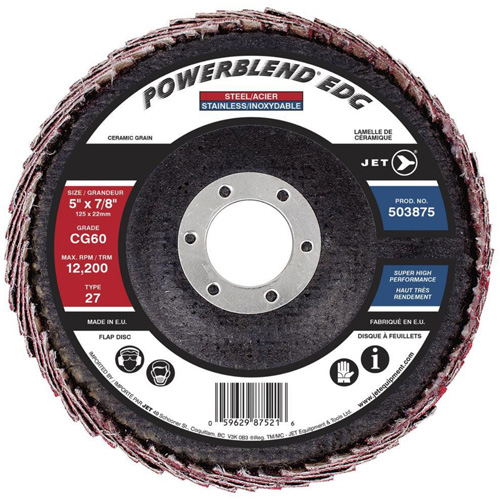 POWERBLEND EDG Curved Edge Flap Disc, 5" x 7/8", Type 27, CG60 Grit, Ceramic Moffatt Supply & Specialties