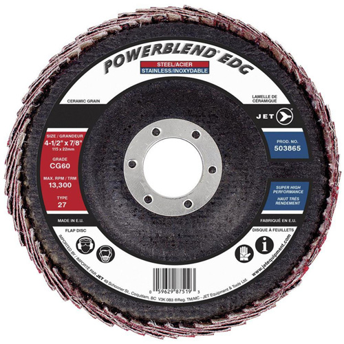 POWERBLEND EDG Flap Disc, 4-1/2" x 7/8", Type 27, CG60 Grit, Ceramic Moffatt Supply & Specialties